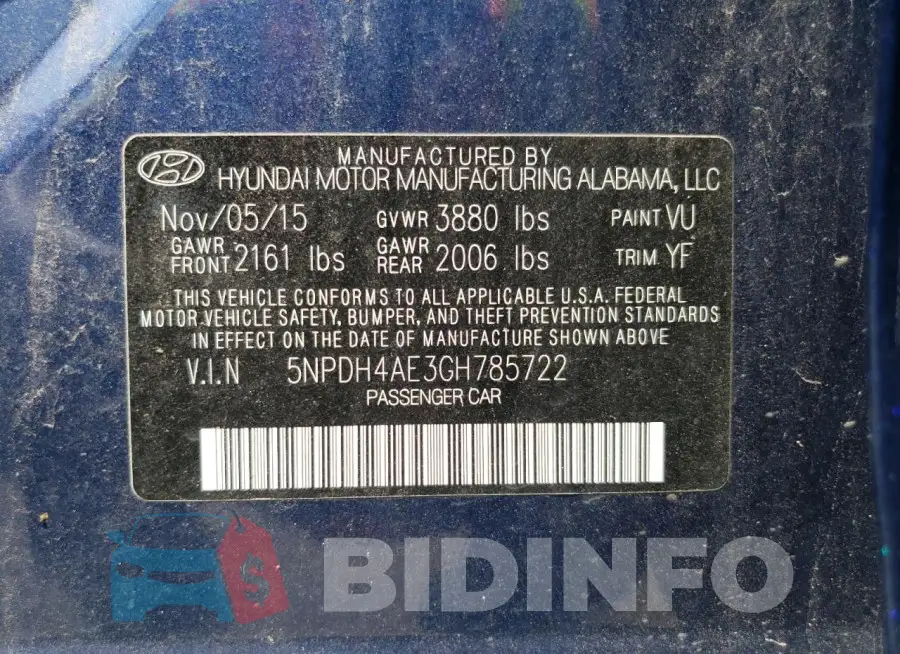 5NPDH4AE3GH785722 Photo# 12