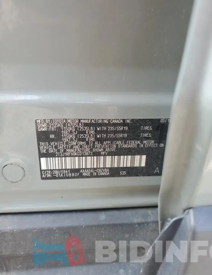 2T3J1RFV0KC013873 Photo# 13