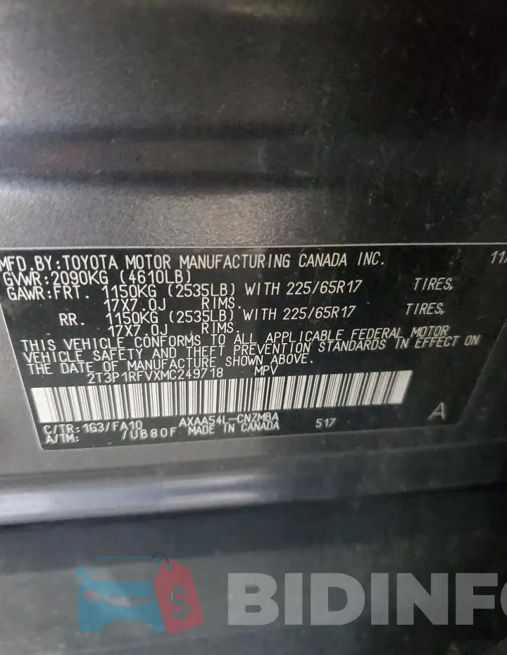 2T3P1RFVXMC249718 Photo# 13