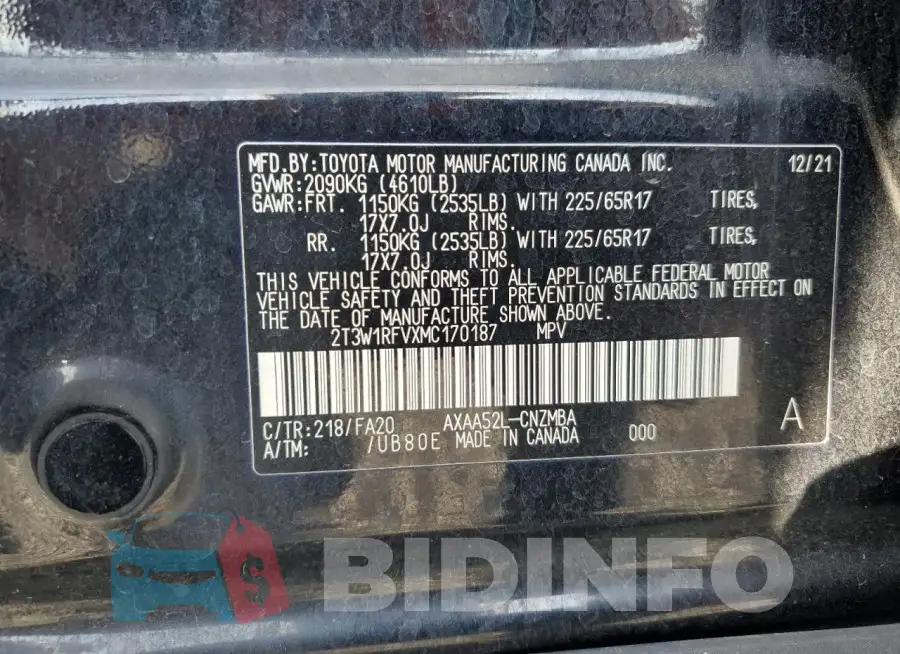 2T3W1RFVXMC170187 Photo# 14