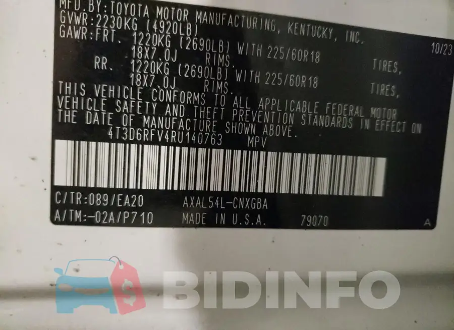 4T3D6RFV4RU140763 Photo# 14
