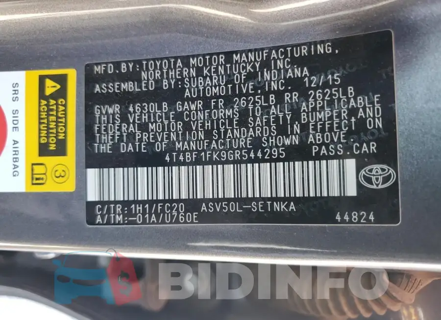 4T4BF1FK9GR544295 Photo# 13