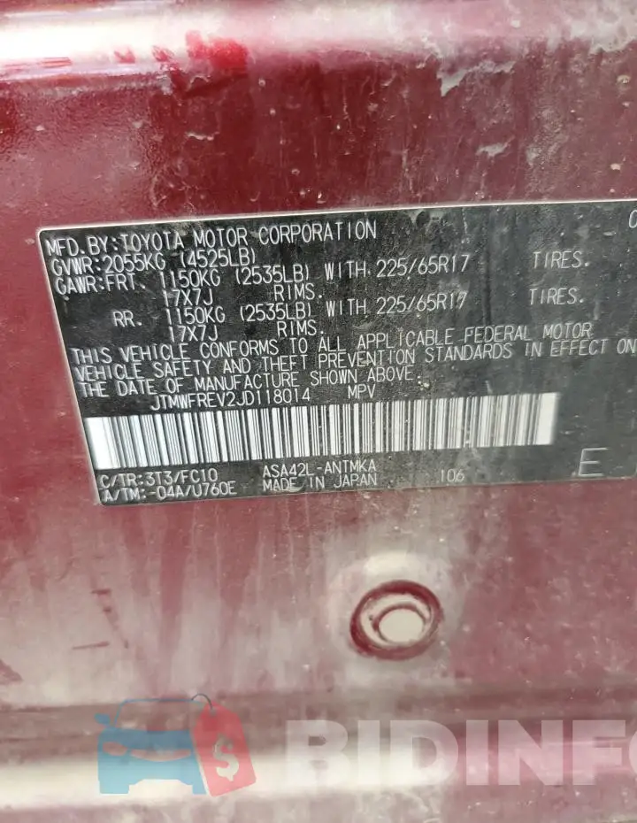 JTMWFREV2JD118014 Photo# 12