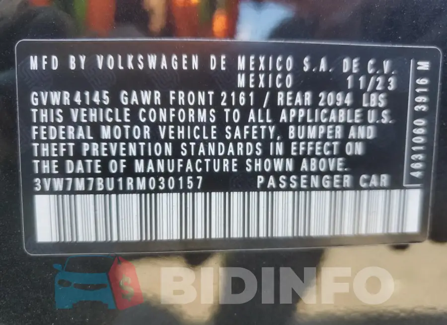 3VW7M7BU1RM030157 Photo# 12