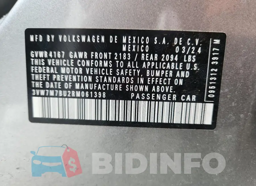3VW7M7BU2RM061398 Photo# 13