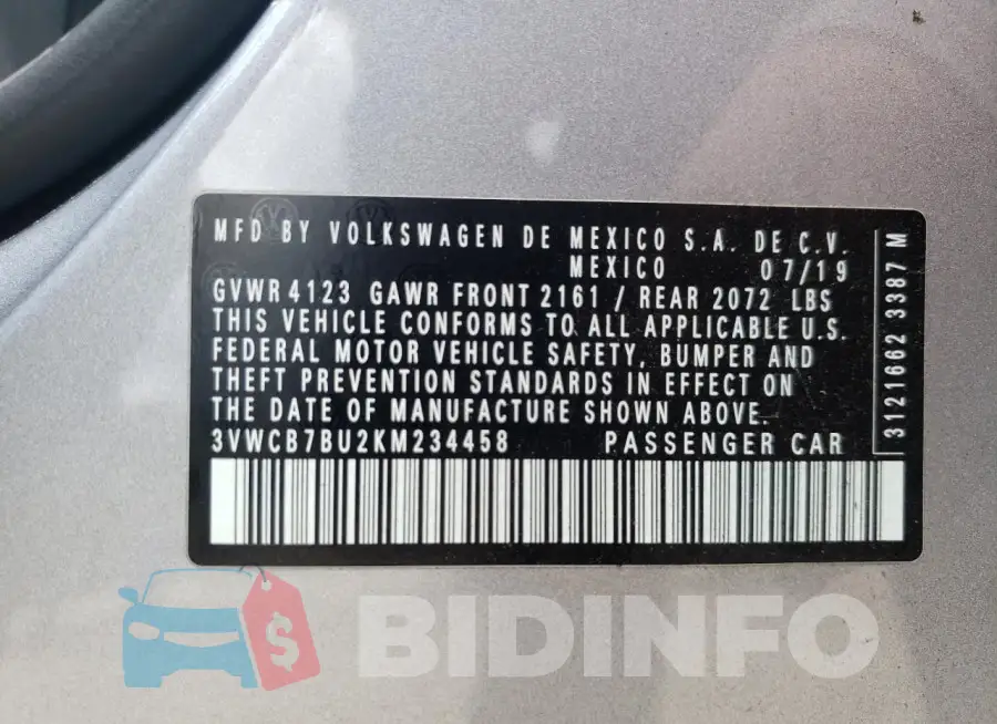 3VWCB7BU2KM234458 Photo# 12