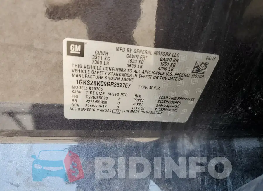 1GKS2BKC9GR352767 Photo# 12
