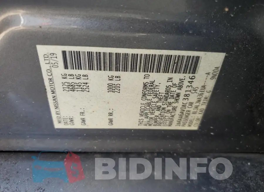 1N4AA6AV1KC381346 Photo# 12