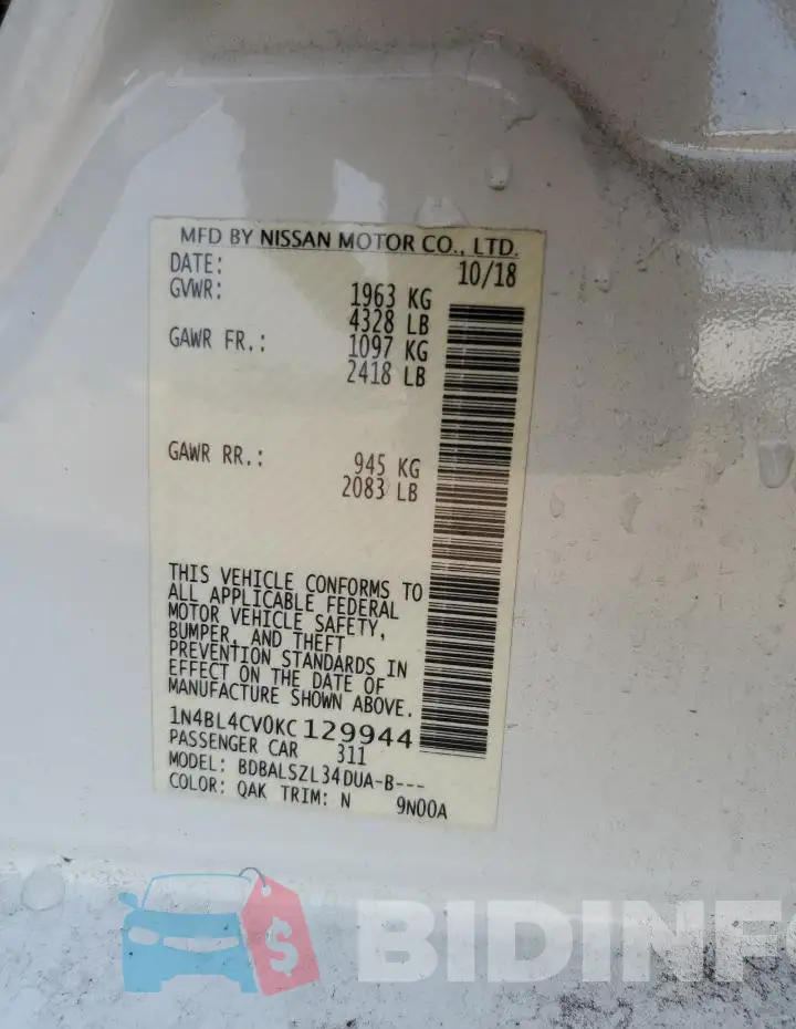 1N4BL4CV0KC129944 Photo# 13