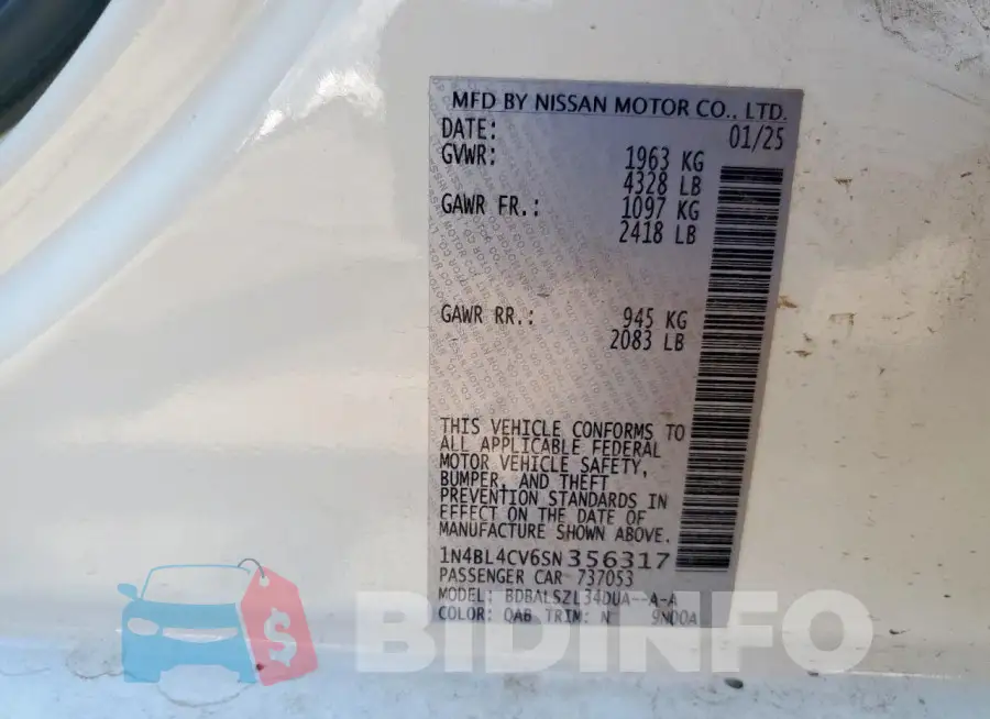 1N4BL4CV6SN356317 Photo# 13