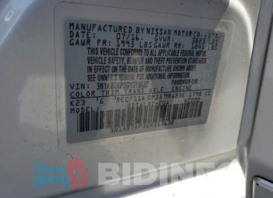 3N1AB7AP3GY313632 Photo# 12