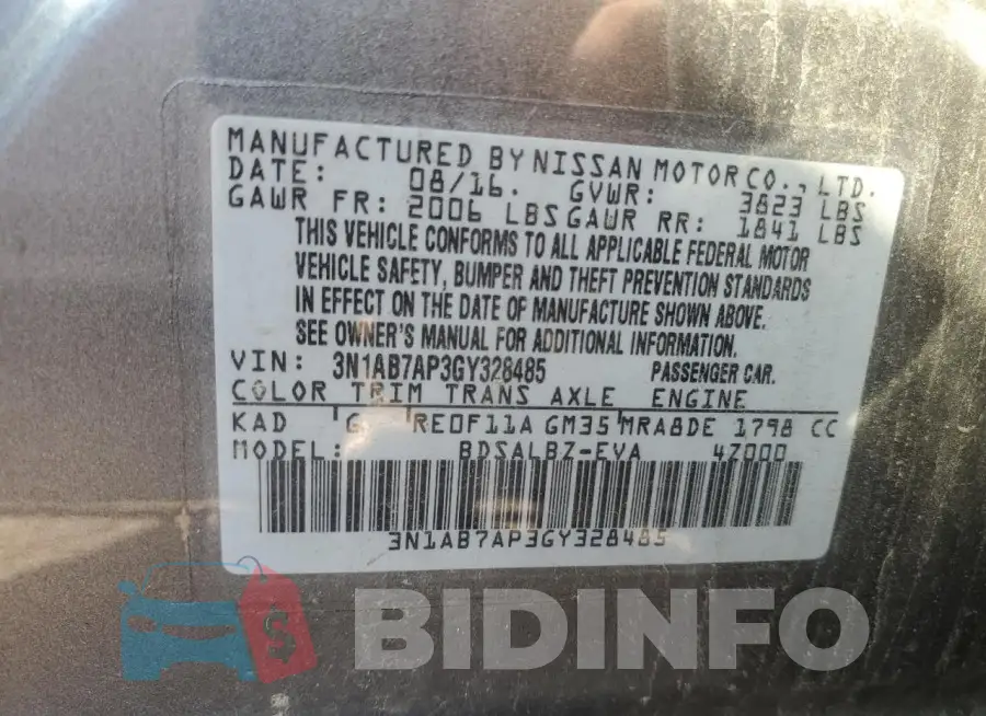 3N1AB7AP3GY328485 Photo# 12