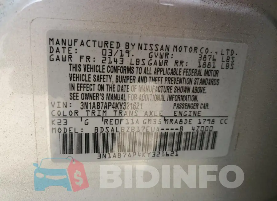 3N1AB7AP4KY321621 Photo# 12
