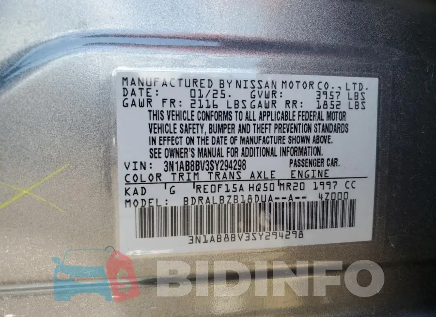 3N1AB8BV3SY294298 Photo# 12