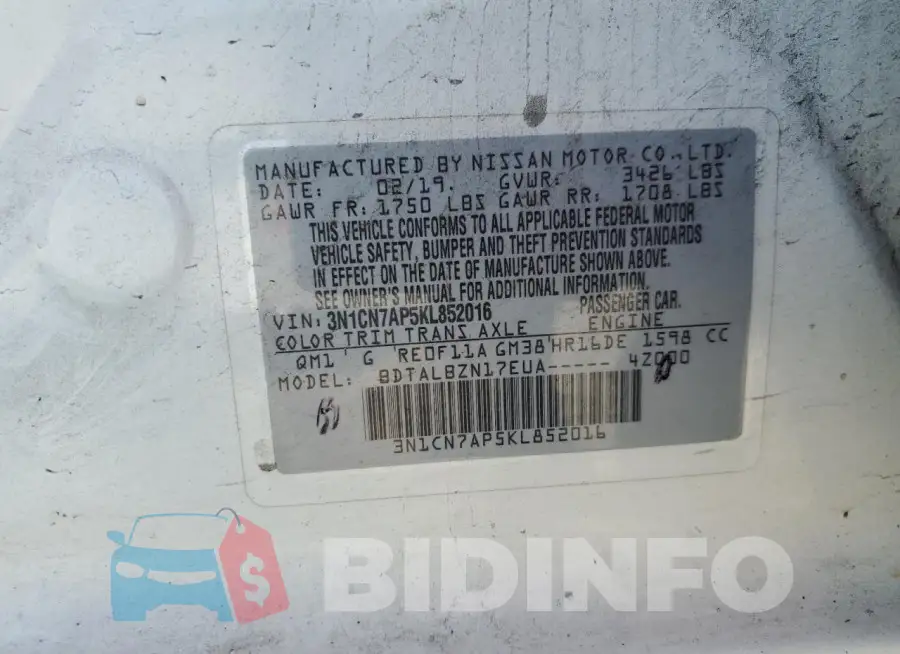3N1CN7AP5KL852016 Photo# 12
