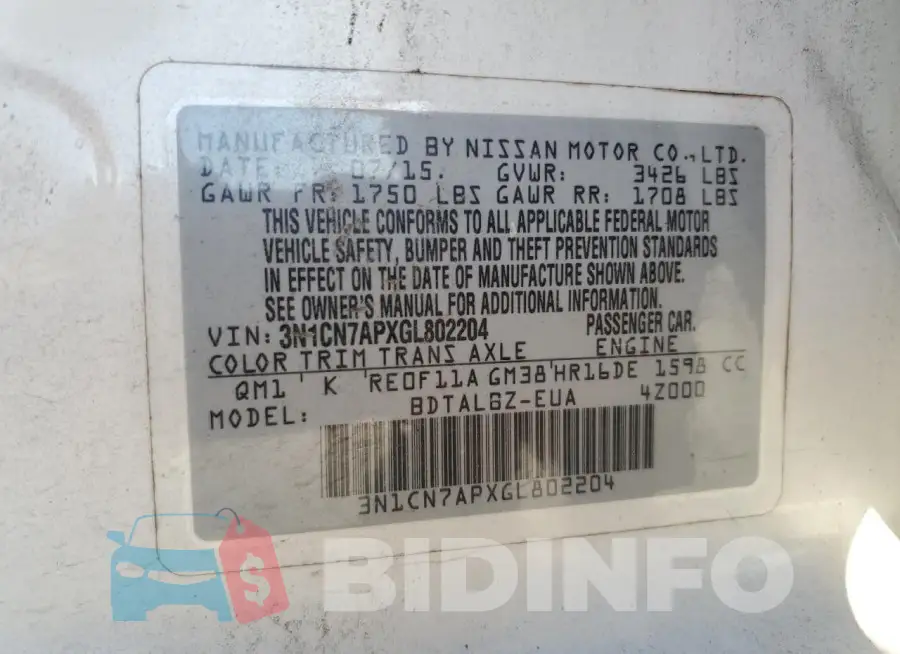 3N1CN7APXGL802204 Photo# 12