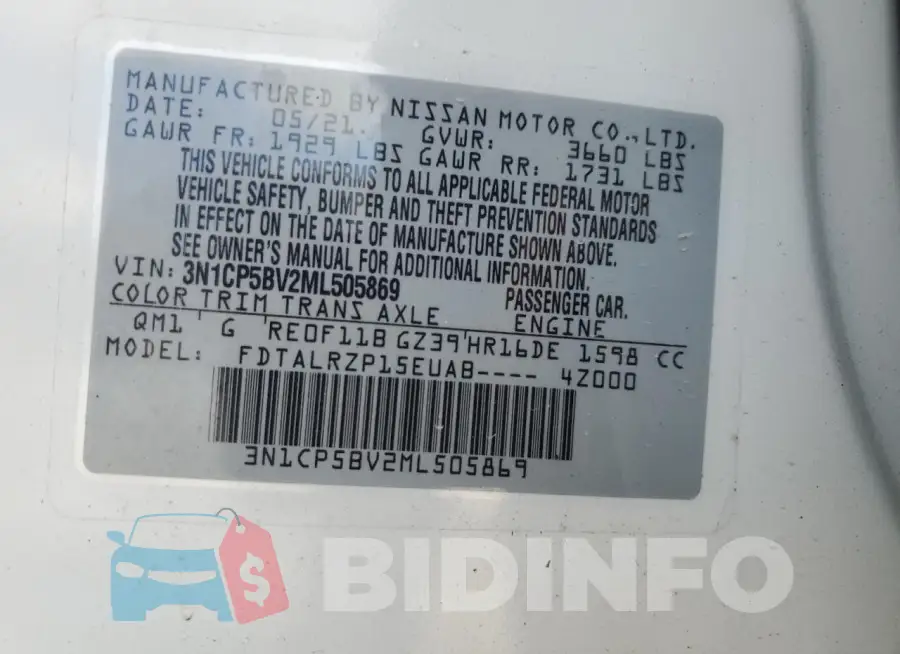 3N1CP5BV2ML505869 Photo# 13