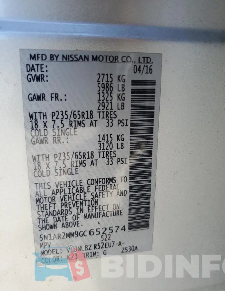 5N1AR2MM9GC652574 Photo# 13