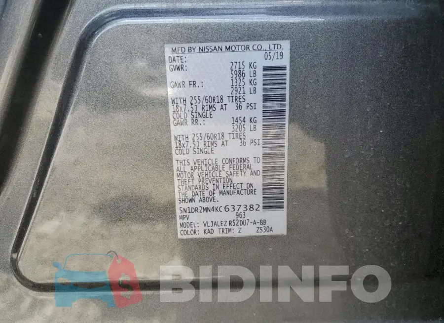 5N1DR2MN4KC637382 Photo# 13
