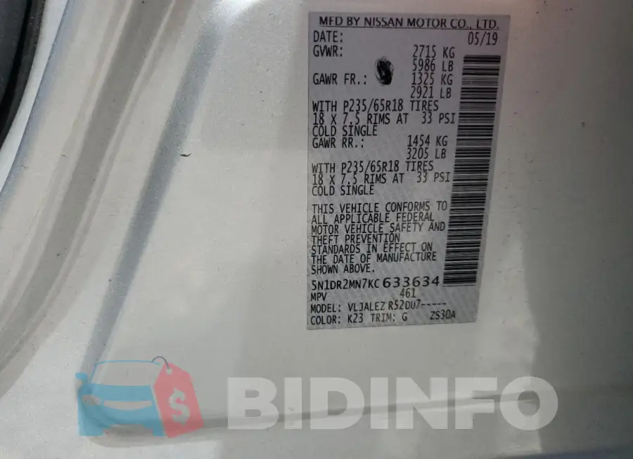 5N1DR2MN7KC633634 Photo# 13