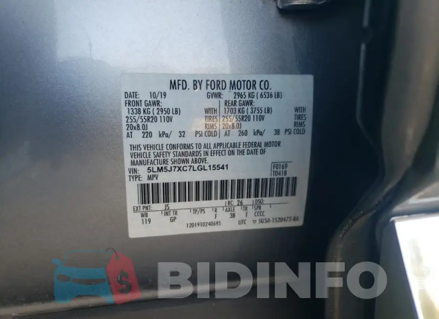 5LM5J7XC7LGL15541 Photo# 13