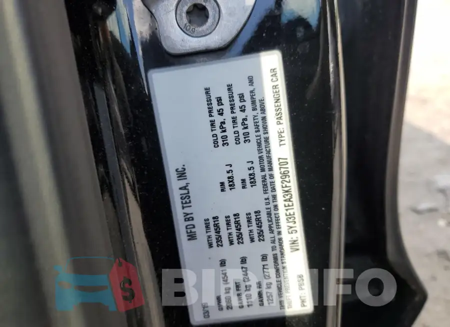 5YJ3E1EA3KF296707 Photo# 12