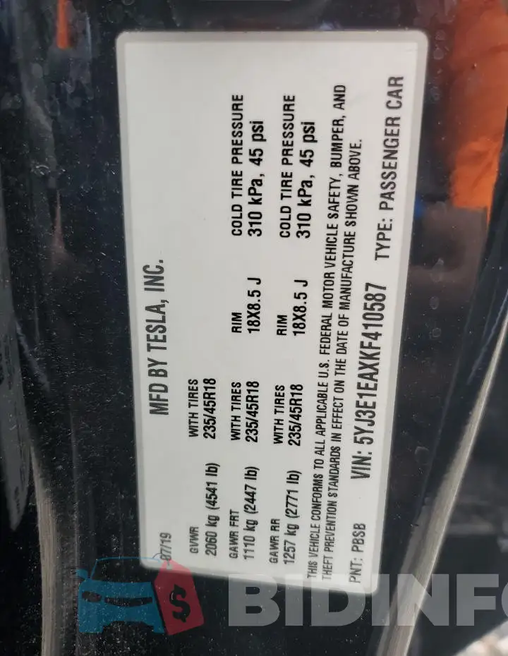 5YJ3E1EAXKF410587 Photo# 12