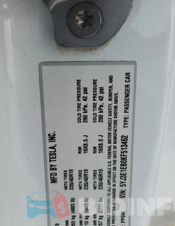 5YJ3E1EB0KF513462 Photo# 12