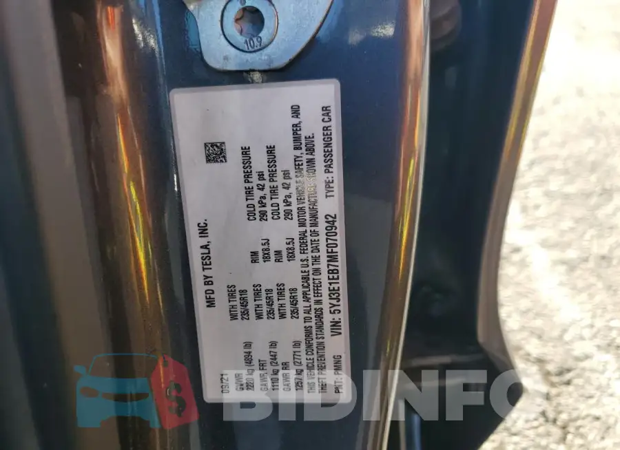 5YJ3E1EB7MF070942 Photo# 12
