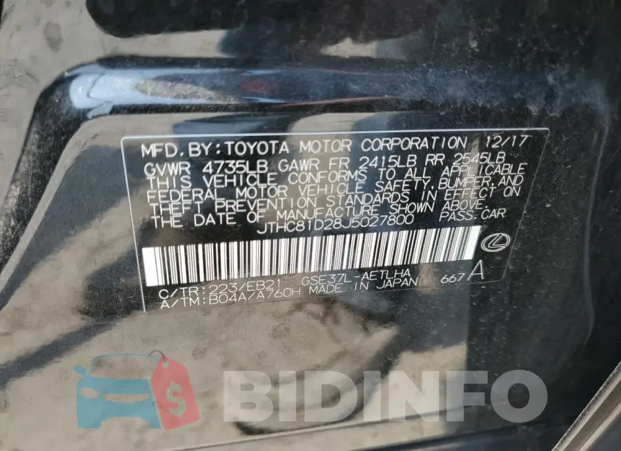 JTHC81D28J5027800 Photo# 12