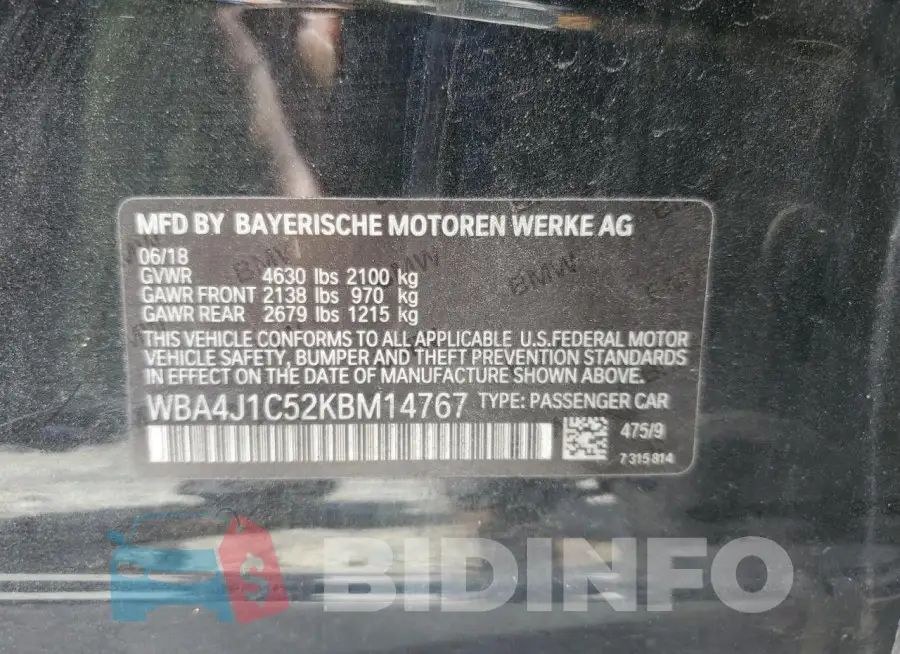WBA4J1C52KBM14767 Photo# 12