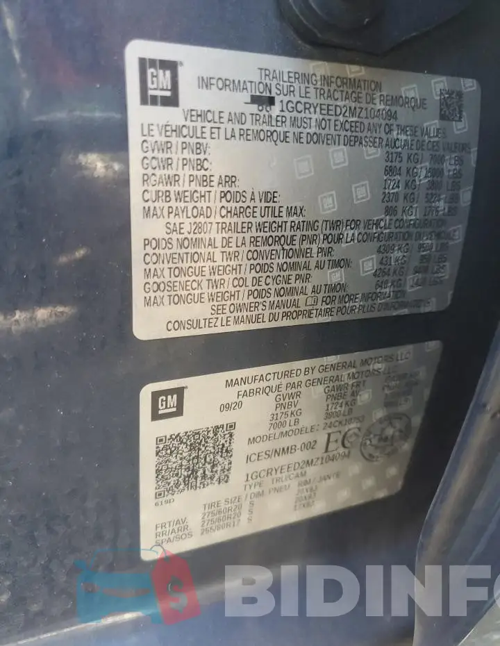 1GCRYEED2MZ104094 Photo# 13