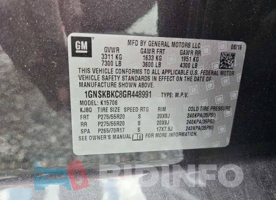 1GNSKBKC8GR448991 Photo# 13