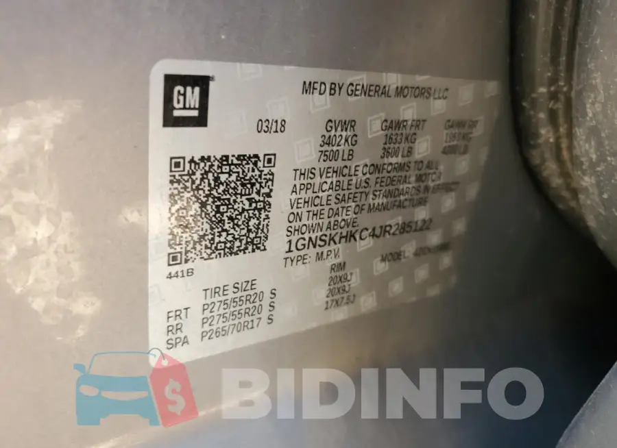 1GNSKHKC4JR285122 Photo# 14