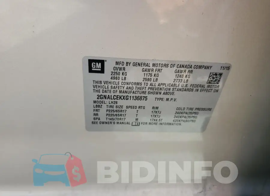 2GNALCEKXG1136875 Photo# 13