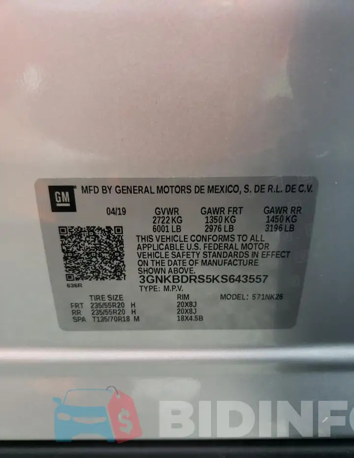 3GNKBDRS5KS643557 Photo# 13