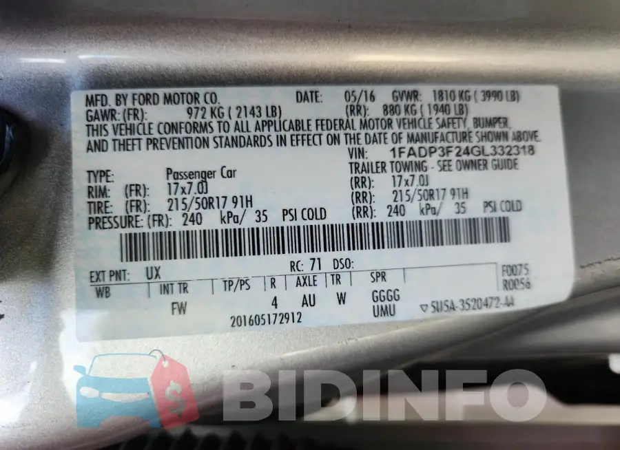 1FADP3F24GL332318 Photo# 12