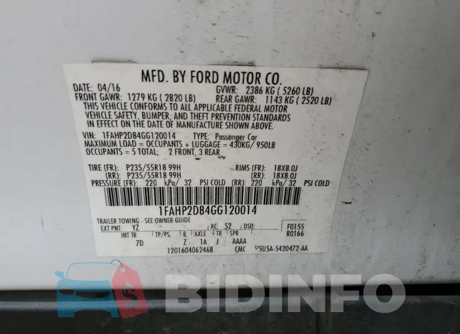 1FAHP2D84GG120014 Photo# 12