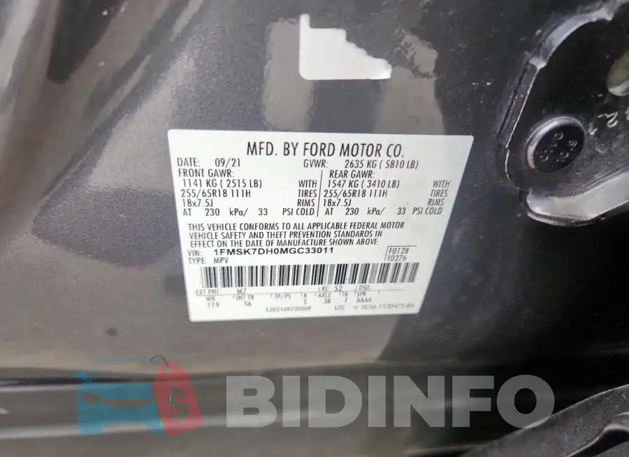 1FMSK7DH0MGC33011 Photo# 14