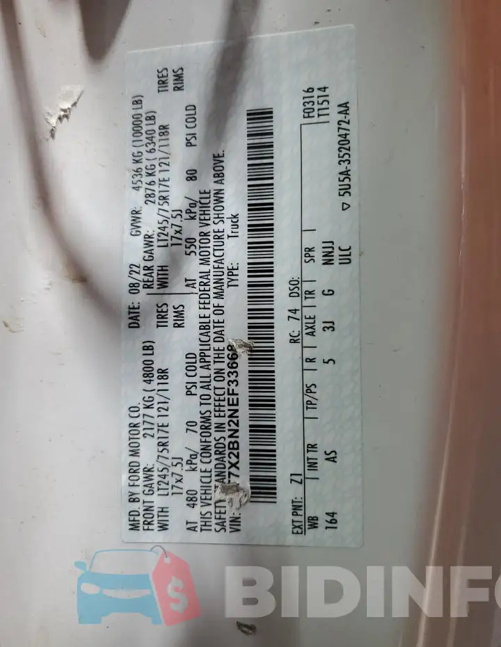 1FT7X2BN2NEF33668 Photo# 12