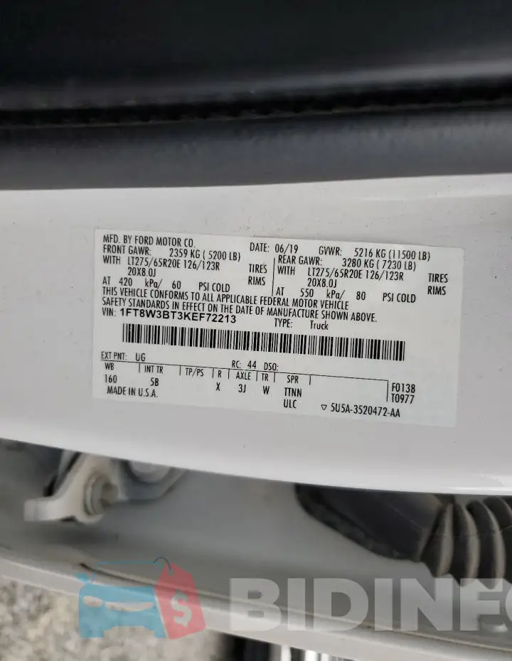 1FT8W3BT3KEF72213 Photo# 13