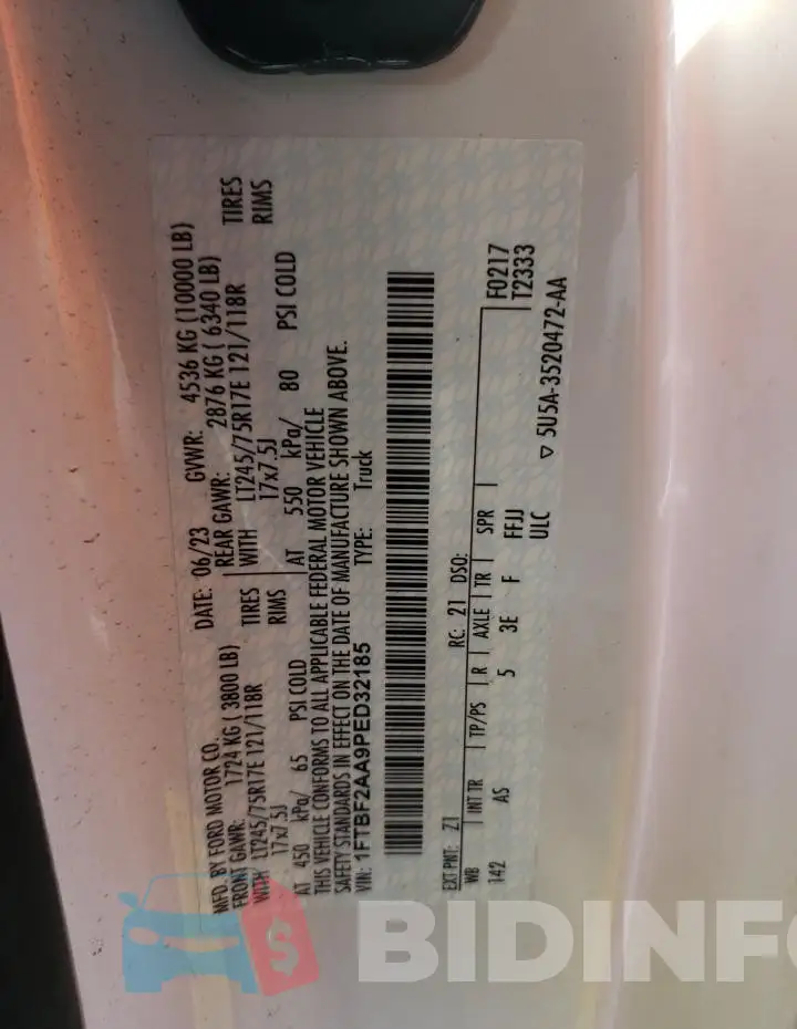 1FTBF2AA9PED32185 Photo# 12