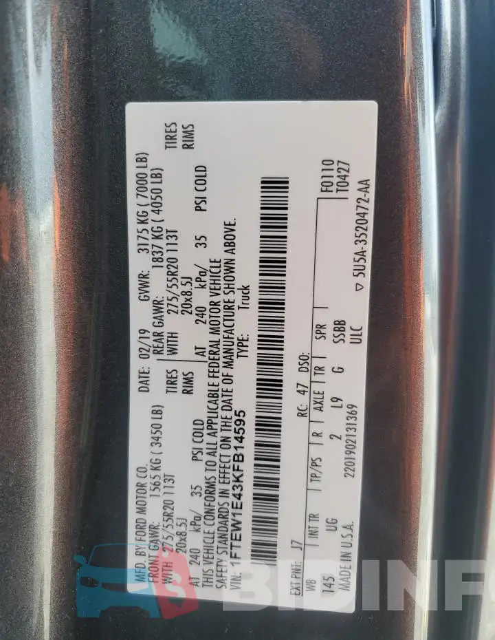 1FTEW1E43KFB14595 Photo# 12