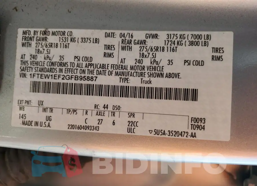 1FTEW1EF2GFB95887 Photo# 12