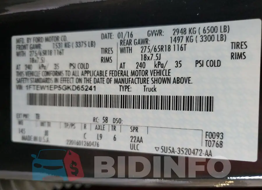 1FTEW1EP5GKD65241 Photo# 12