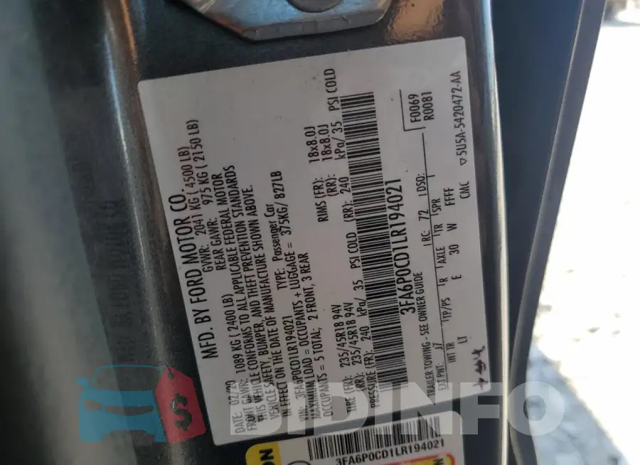 3FA6P0CD1LR194021 Photo# 13