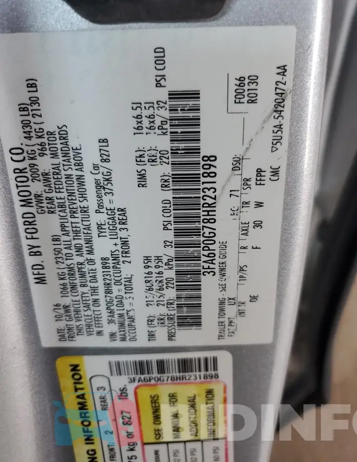 3FA6P0G78HR231898 Photo# 12