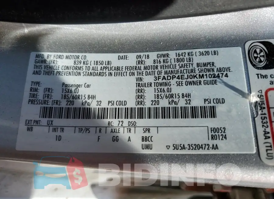3FADP4EJ0KM102474 Photo# 12