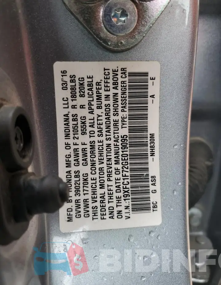 19XFC1F72GE019095 Photo# 12