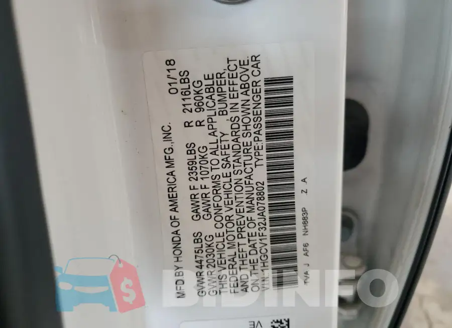 1HGCV1F32JA078802 Photo# 12